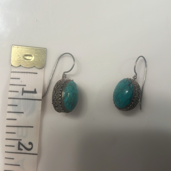 Authentic turquoise and sterling silver gorgeous earrings 1” - Picture 3 of 3